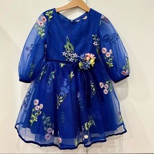 David Charles Blue Floral Embroidered Tulle Dress for Easter or Passover